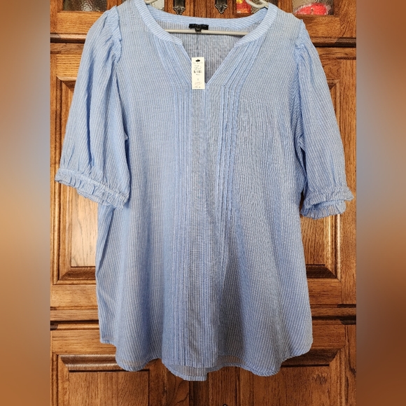 Talbots Band Collar Popover Sunny Stripe Blue and White Plus Size X - Picture 8 of 12